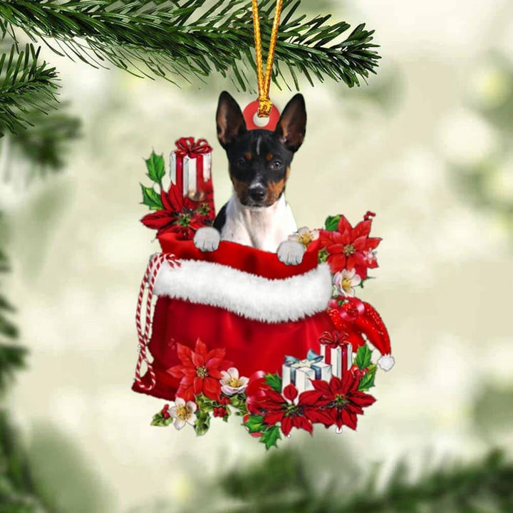 Rat Terrier In Gift Bag Christmas Ornament