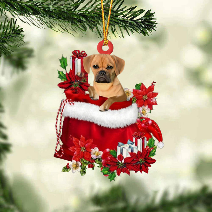 Puggle In Gift Bag Christmas Ornament