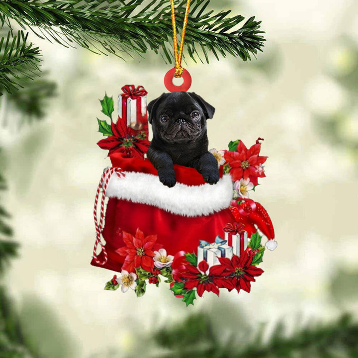 Pug 2 In Gift Bag Christmas Ornament
