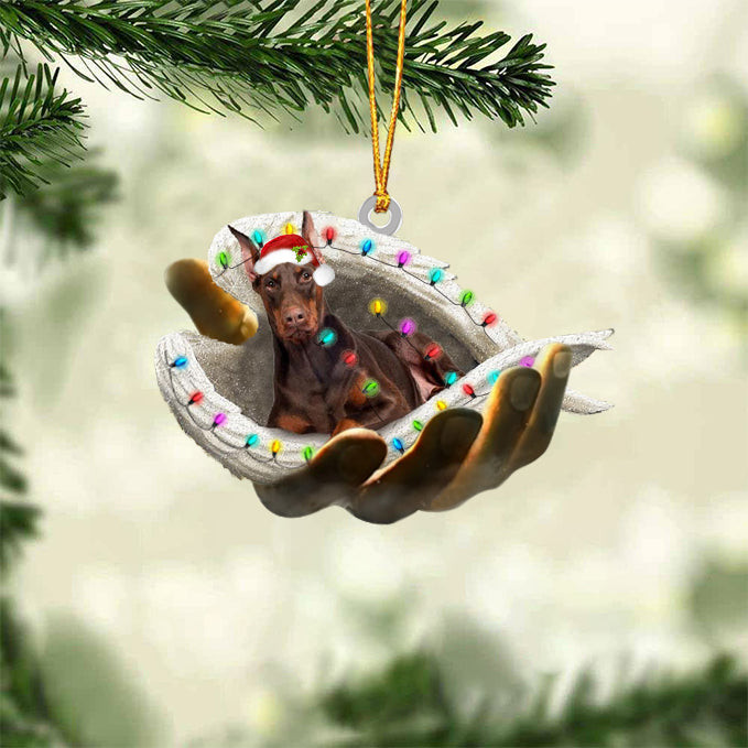 Dobermann (Brown) Sleeping Angel In God Hand Christmas Ornament