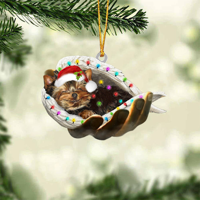 Yorkshire terrier Sleeping Angel In God Hand Christmas Ornament