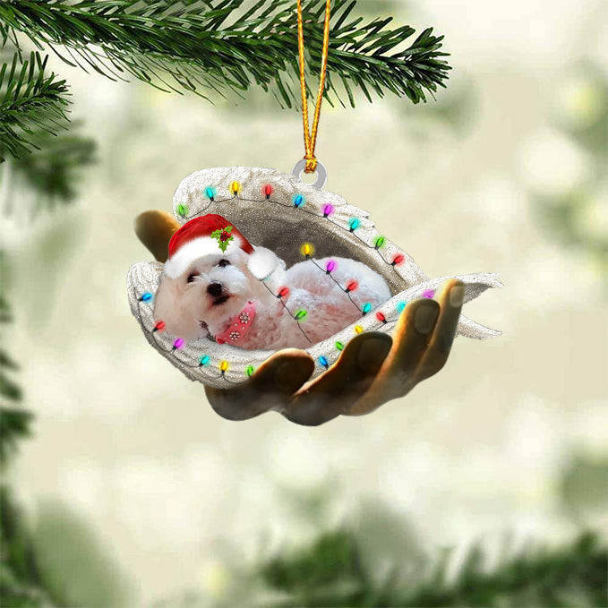 Poodle(White) Sleeping Angel In God Hand Christmas Ornament