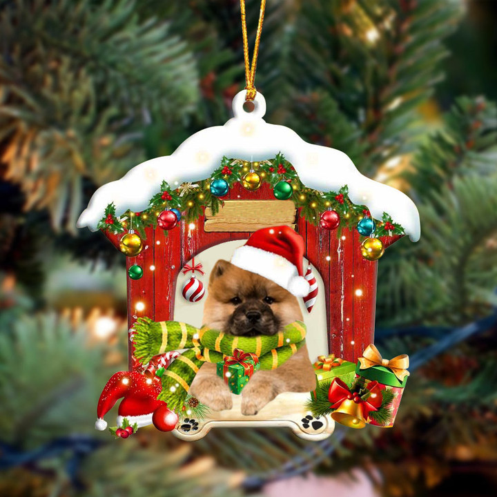 Chow Chow In Red Wood House Christmas Ornament