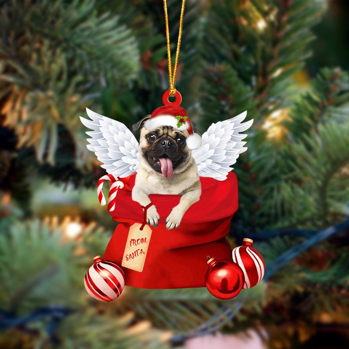 Pug Angel Gift From Santa Christmas Ornament