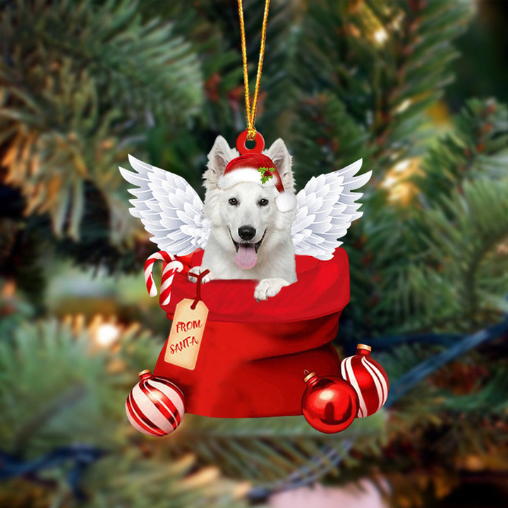 White German Shepherd Angel Gift From Santa Christmas Ornament