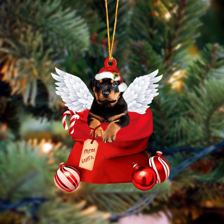 Rottweiler Angel Gift From Santa Christmas Ornament