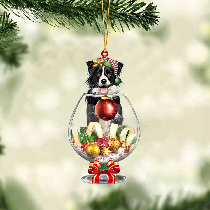 Collie 5 In Wine Glass Merry Christmas Ornament