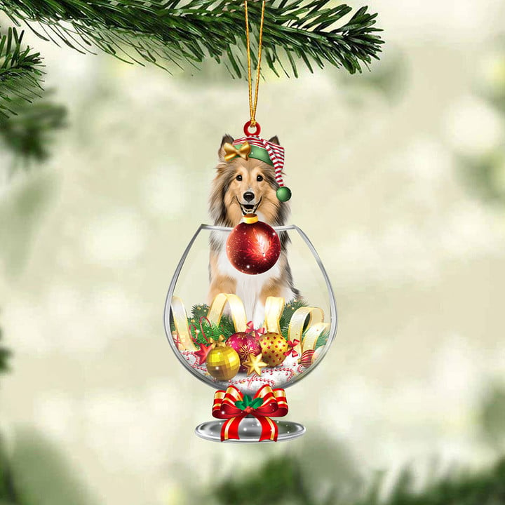 Collie 1 In Wine Glass Merry Christmas Ornament