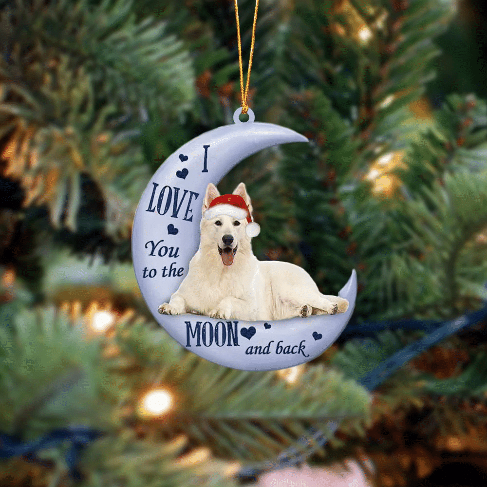 White german shepherd I Love You To The Moon And Back Christmas Ornament