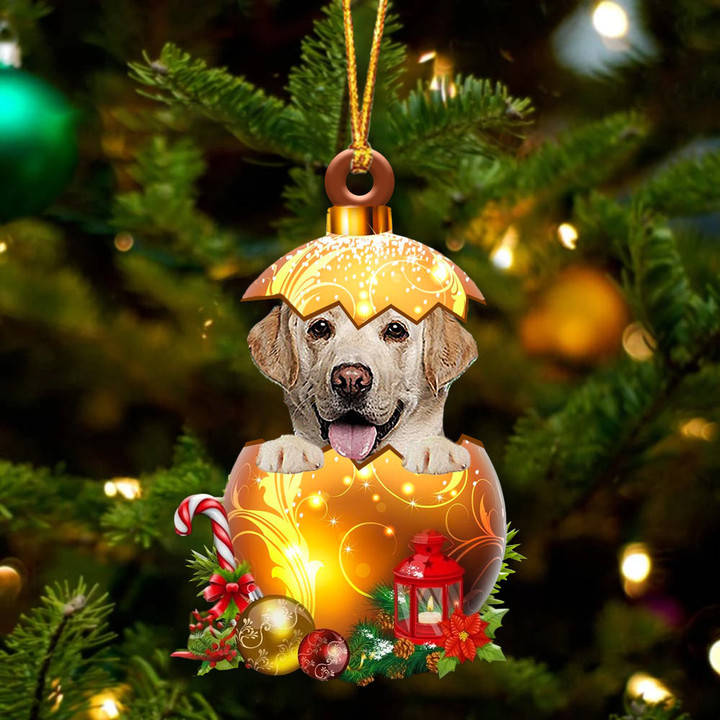 YELLOW Labrador In Golden Egg Christmas Ornament