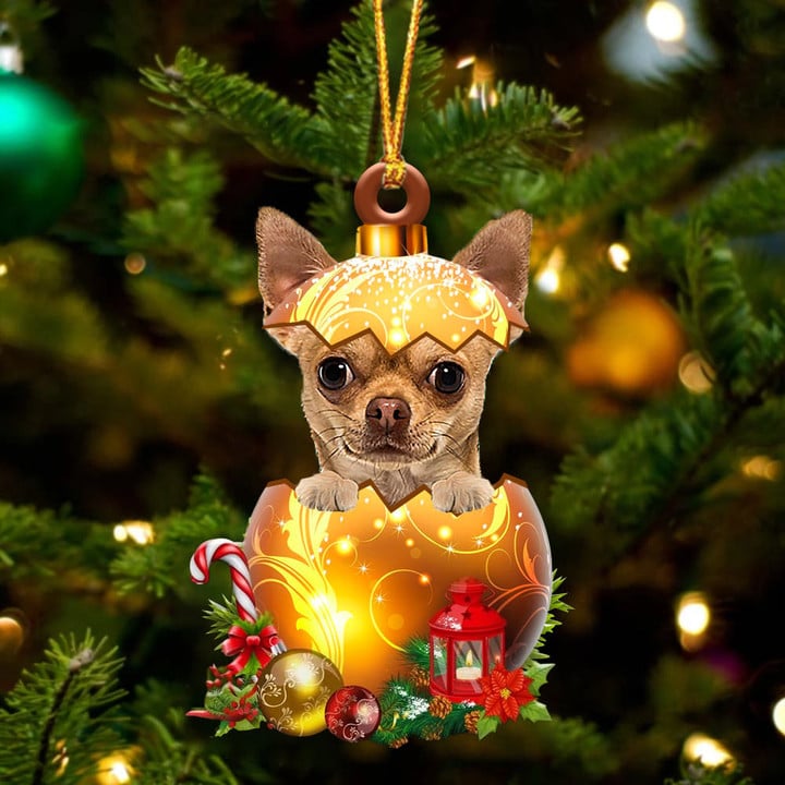 TAN Chihuahua In Golden Egg Christmas Ornament