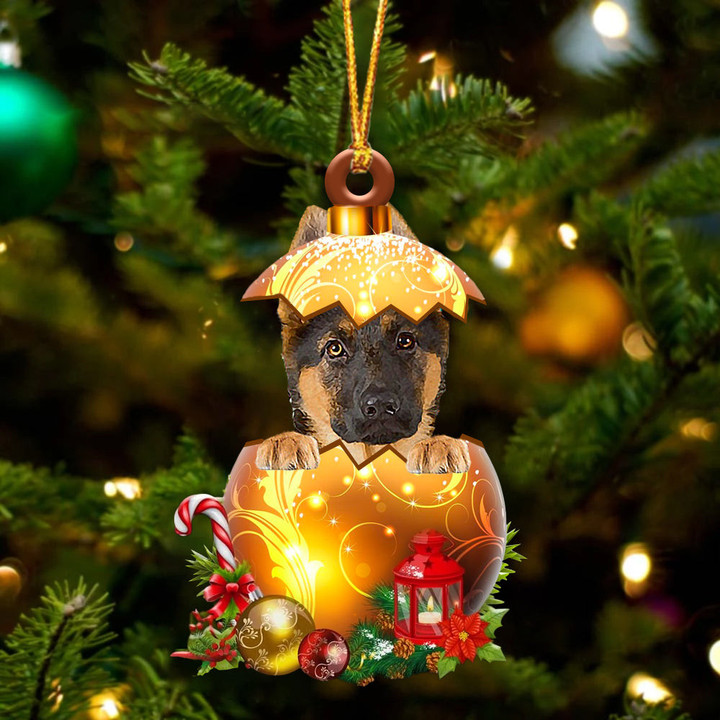 German Shepherd. In Golden Egg Christmas Ornament