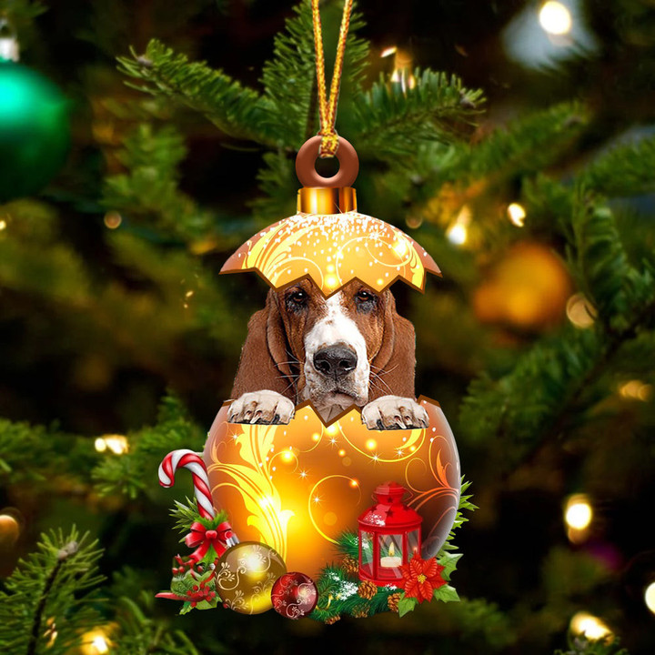 Basset Hound In Golden Egg Christmas Ornament
