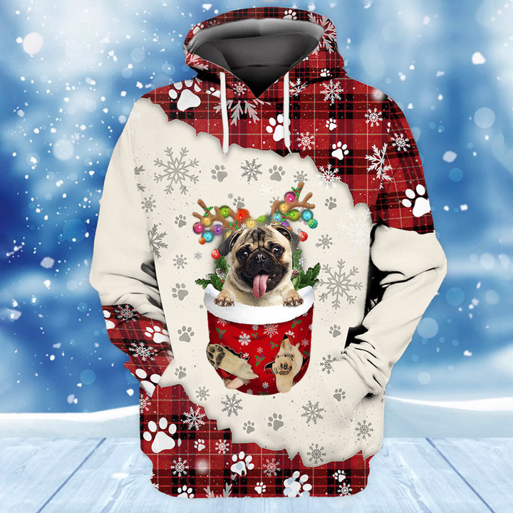 FAWN Pug In Snow Pocket Merry Christmas Unisex Hoodie