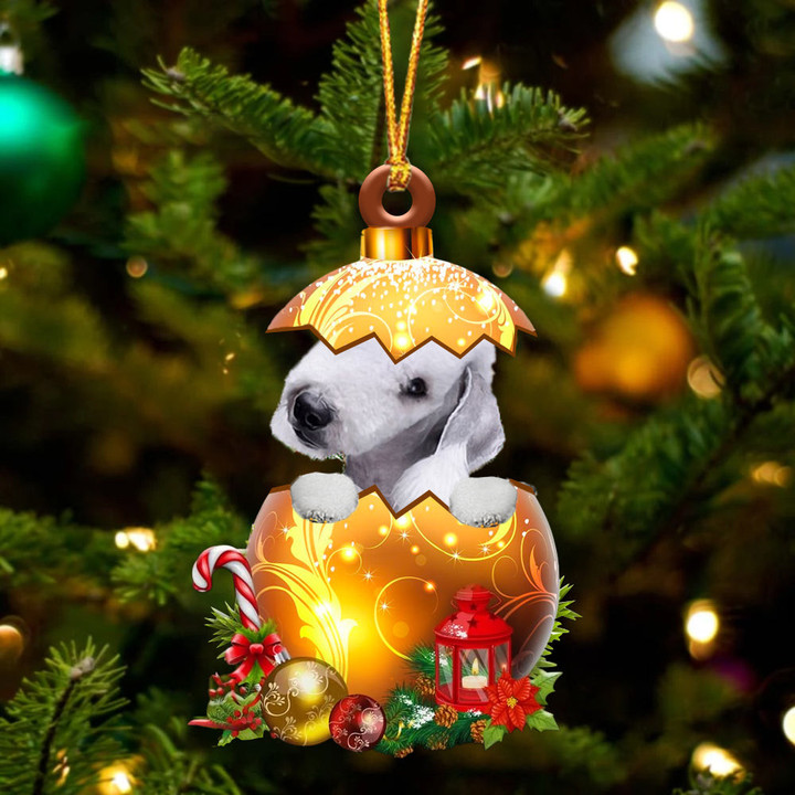 Bedlington Terrier In Golden Egg Christmas Ornament