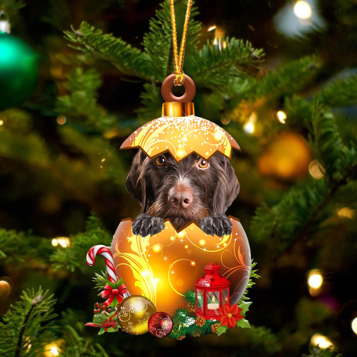 German Wirehaired Pointer In Golden Egg Christmas Ornament