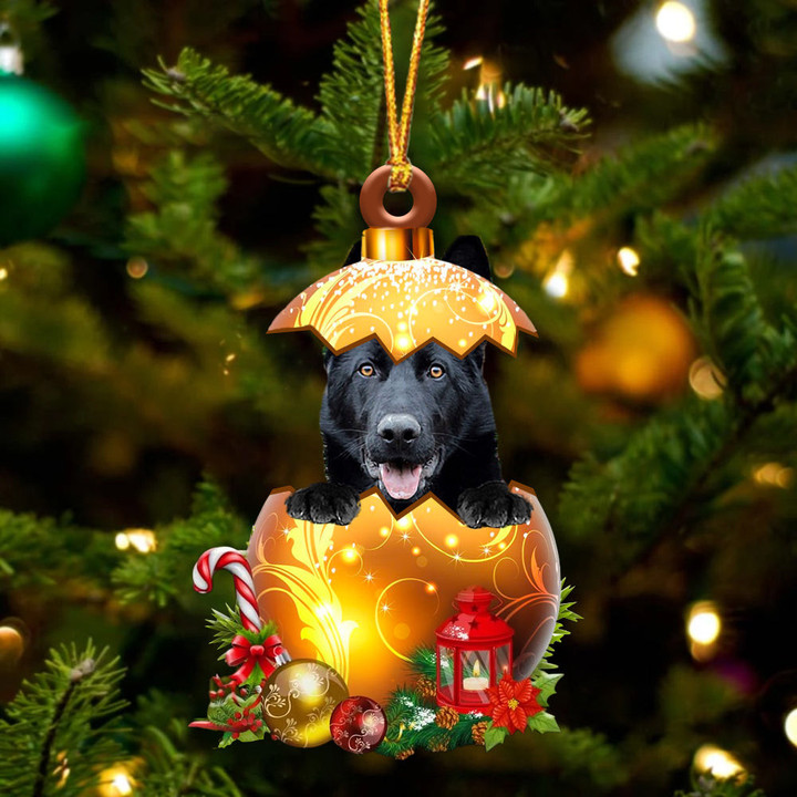 BLACK German Shepherd In Golden Egg Christmas Ornament