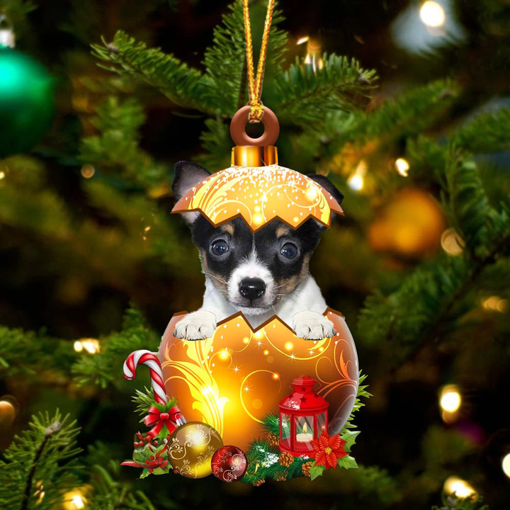 Toy Fox Terrier In Golden Egg Christmas Ornament