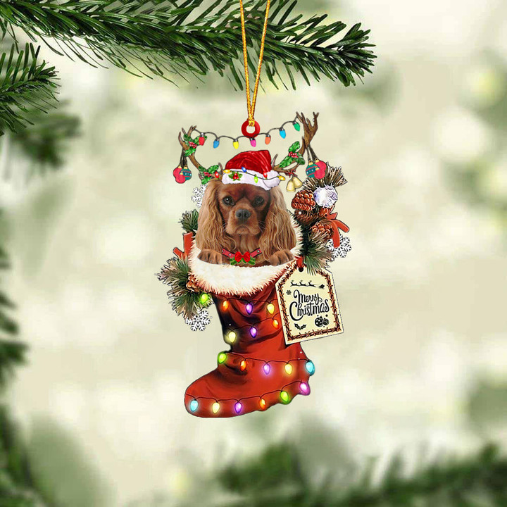 Cavalier King Charles Spaniel  3 In Red Boot Christmas Ornament