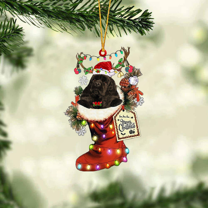 BLACK American Cocker Spaniel In Red Boot Christmas Ornament