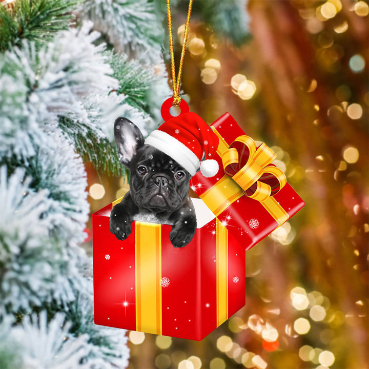 French Bulldog In Red Gift Box Christmas Ornament