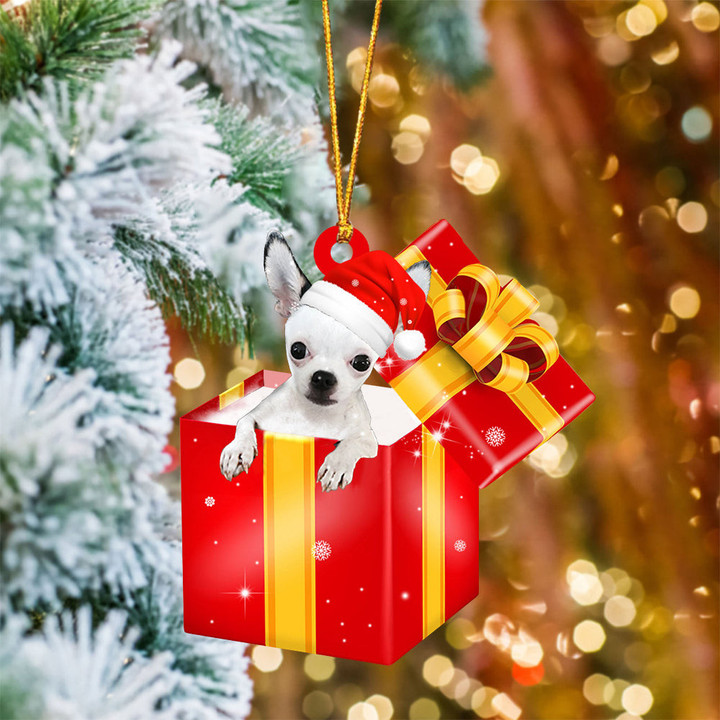 Chihuahua 2 In Red Gift Box Christmas Ornament