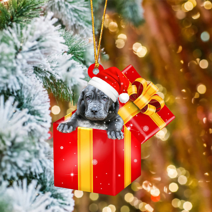 Neapolitan Mastiff In Red Gift Box Christmas Ornament