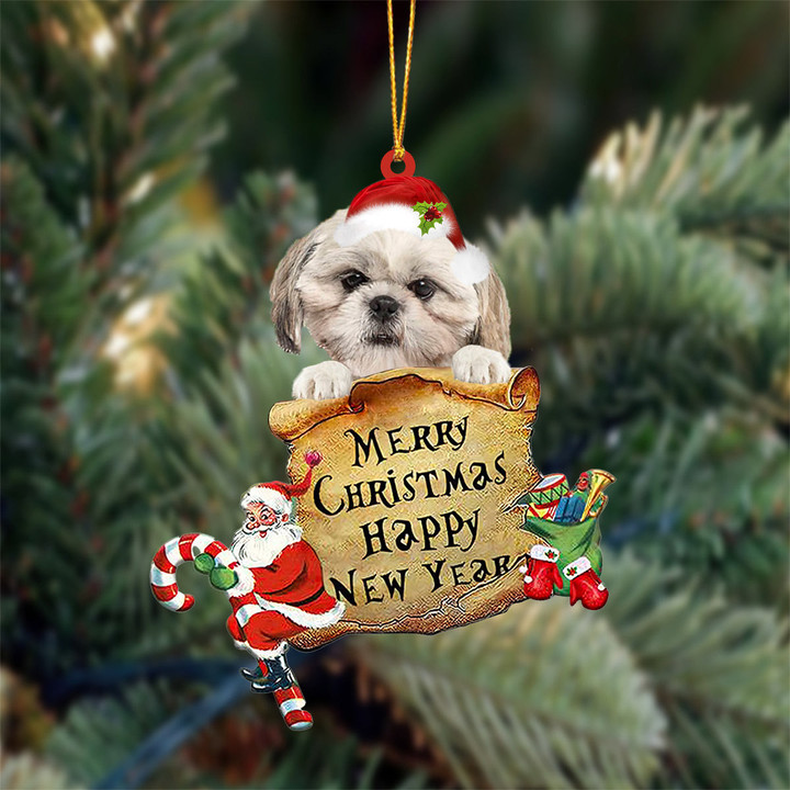 CREAM Shih Tzu Merry Christmas&Happy New Year Hanging Ornament
