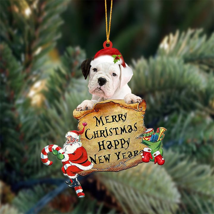 WHITE Boxer Merry Christmas&Happy New Year Hanging Ornament