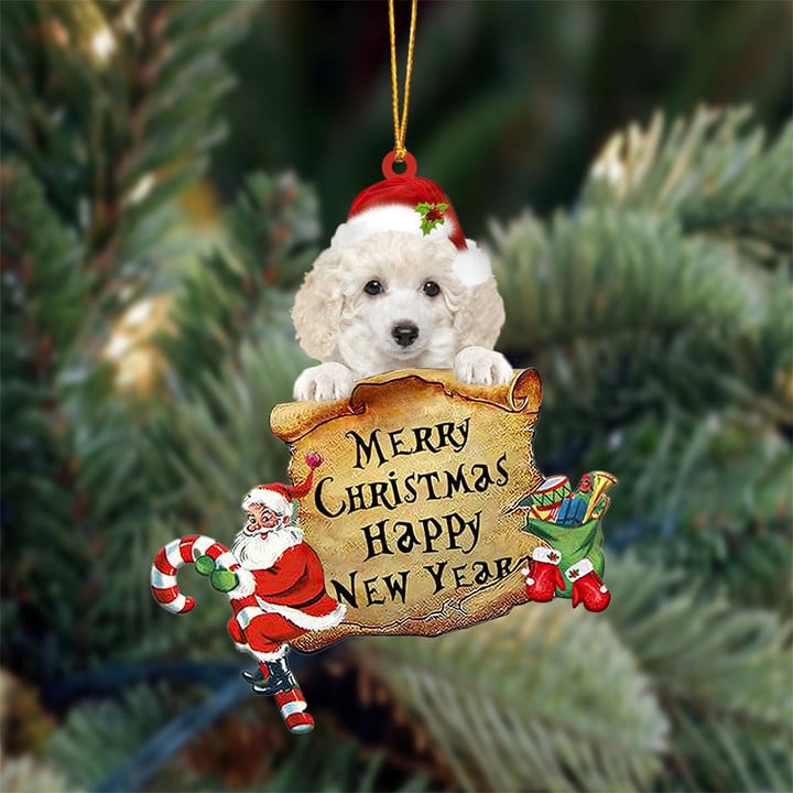 WHITE Toy Poodle Merry Christmas&Happy New Year Hanging Ornament