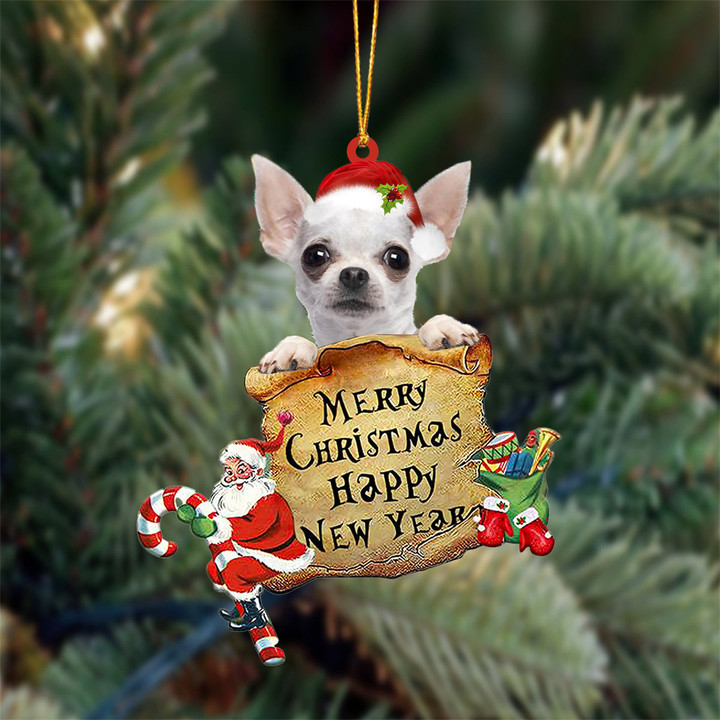 WHITE Chihuahua Merry Christmas&Happy New Year Hanging Ornament