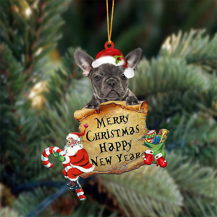 Grey French Bulldog Merry Christmas&Happy New Year Hanging Ornament
