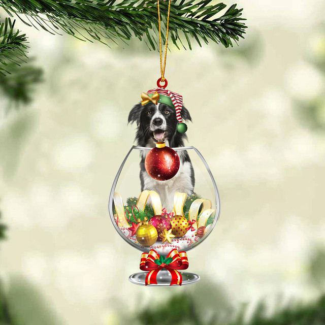 Dog In Wine Glass Merry Christmas Ornament