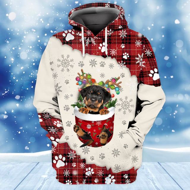 Dog In Snow Pocket Merry Christmas Unisex Hoodie