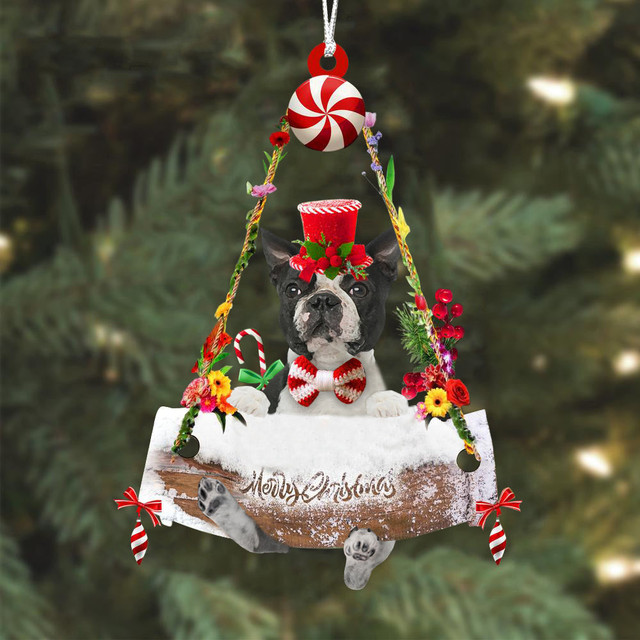 Dog Hugging Wood Merry Christmas Ornament