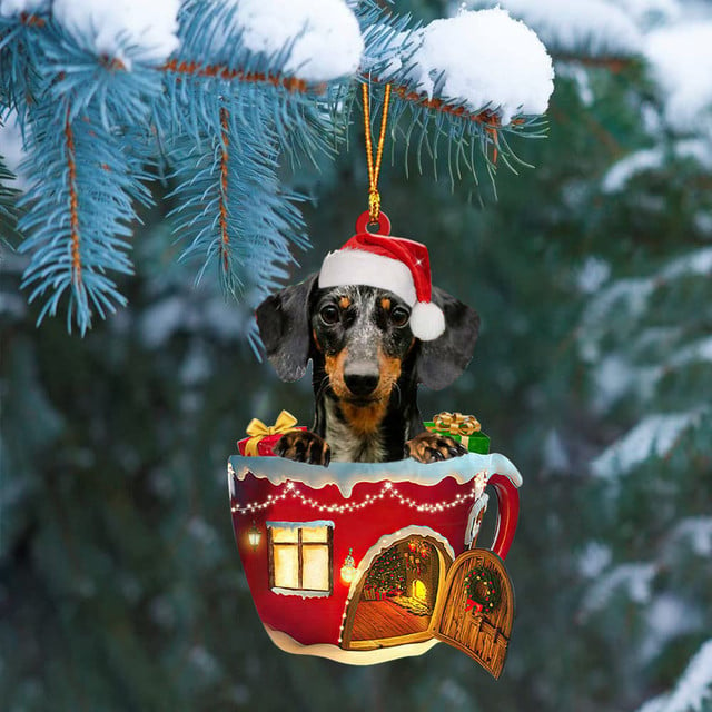  Dog In Red House Cup Merry Christmas Ornament