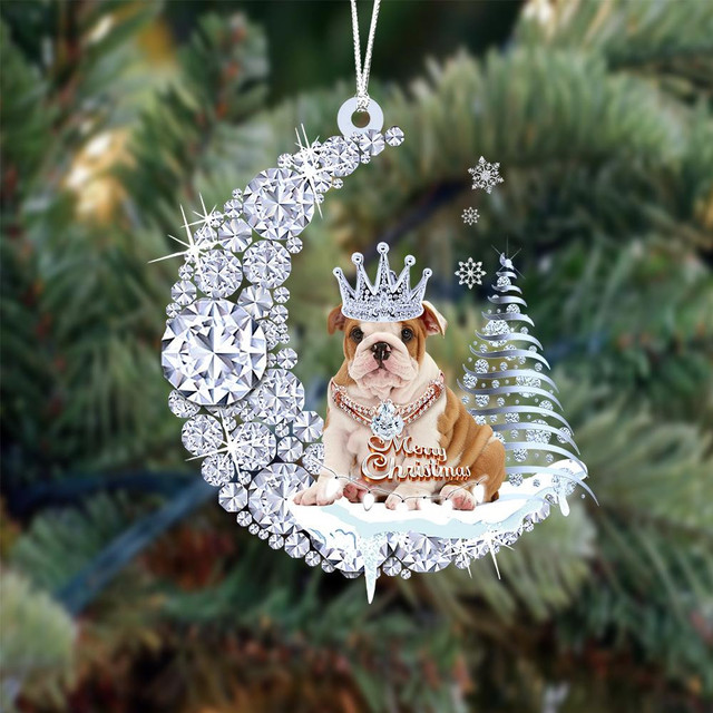 Dog Diamond Moon Merry Christmas Ornament
