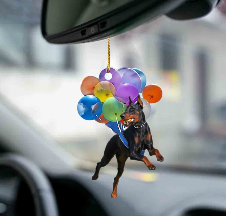 Doberman Pinscher fly with bubbles dog hanging ornament-Flat 2D Effect