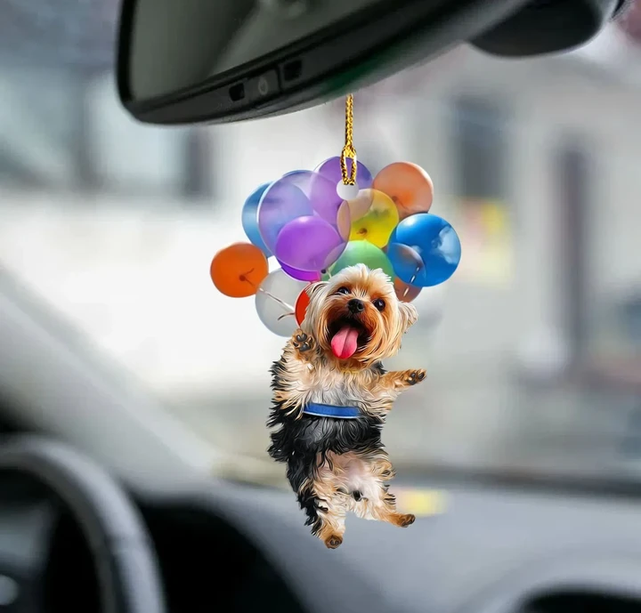 Yorkshire Terrier Dog Fly With Bubbles Car Hanging Ornament-2d effect