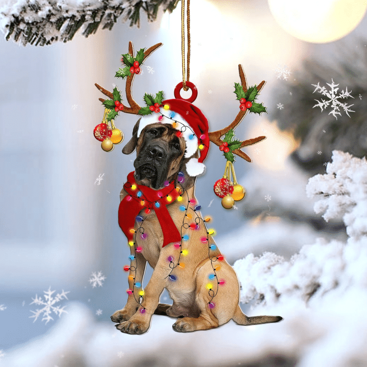 Fun Car Decor English Mastiff Reindeer Shape Christmas 2 sides Ornament