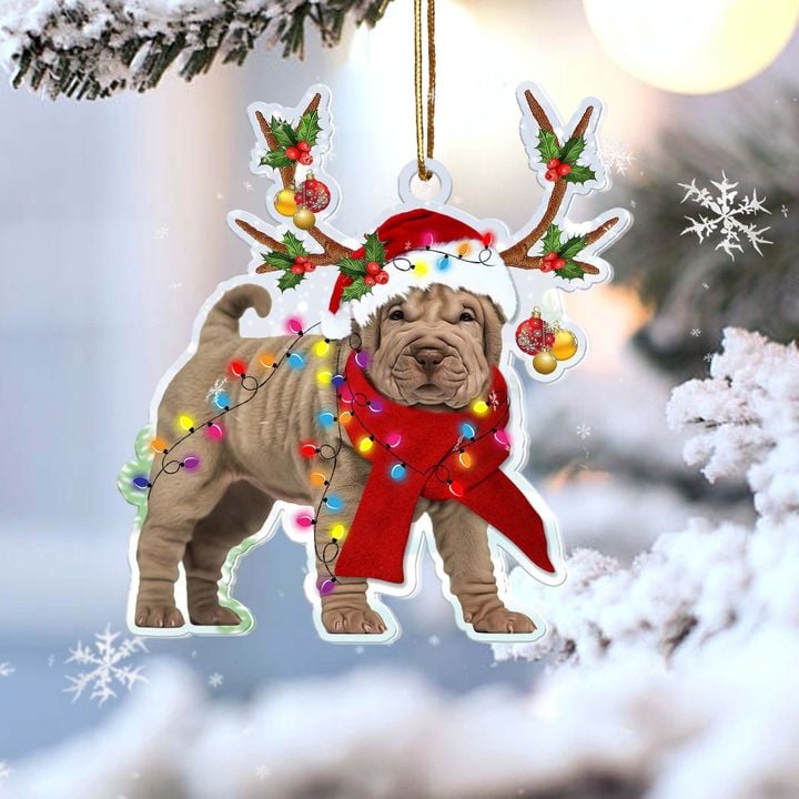 Fun Car Decor Shar pei Reindeer Shape Christmas 2 sides Ornament