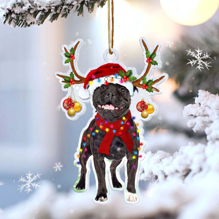 Fun Car Decor Staffordshire Bull Terrier Reindeer Shape Christmas 2 sides Ornament