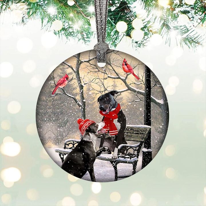 Pitbull Hello Winter/New Year/Christmas  Ornament For Dog Lovers