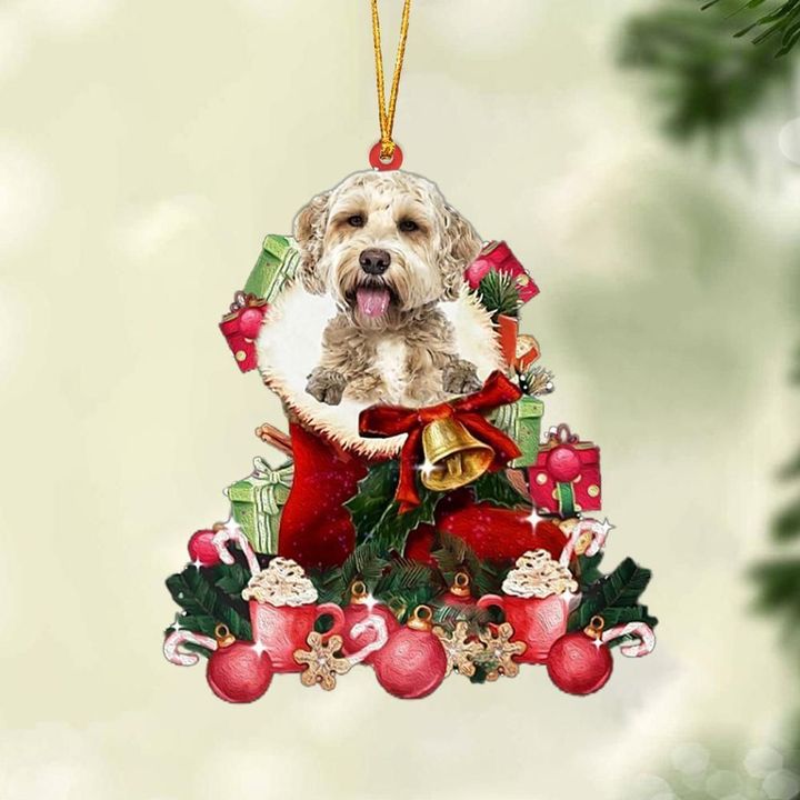 Goldendoodle 1-Red Boot Hanging Ornament