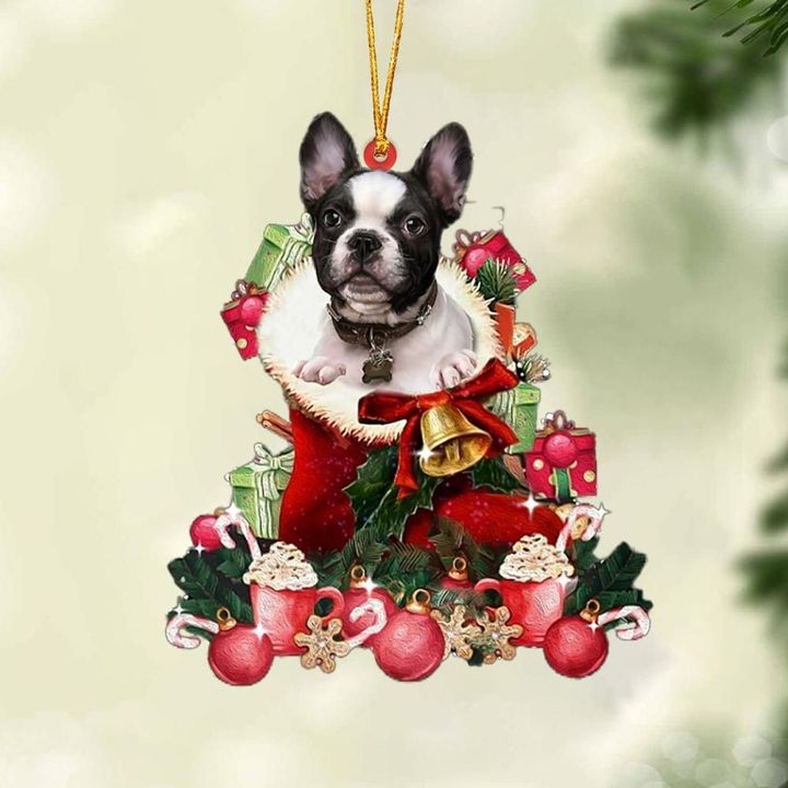 French Bulldog 2-Red Boot Hanging Ornament