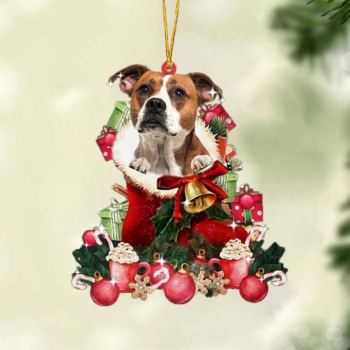American Bulldog 1-Red Boot Hanging Ornament