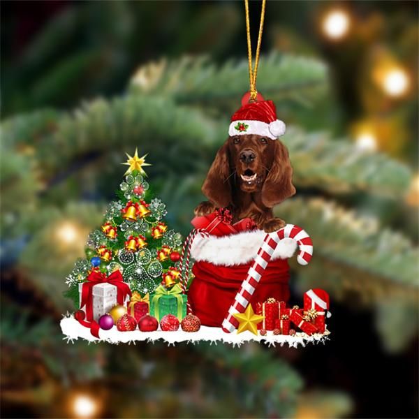 Irish Setter Snow Bag Dog Christmas Ornament