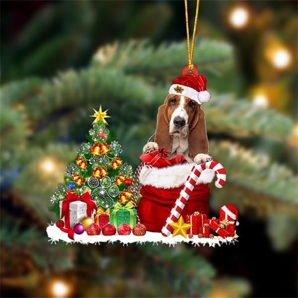 Basset Hound Snow Bag Dog Christmas Ornament
