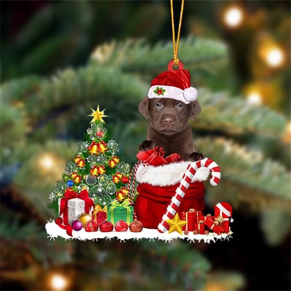 CHOCOLATE Labrador Snow Bag Dog Christmas Ornament