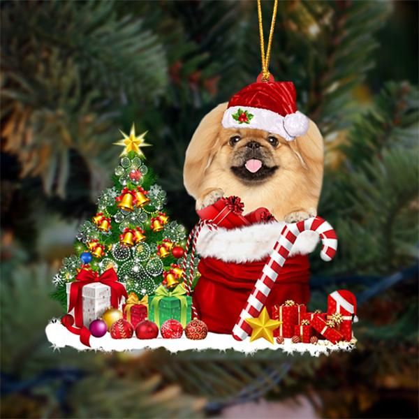 Pekingese Snow Bag Dog Christmas Ornament